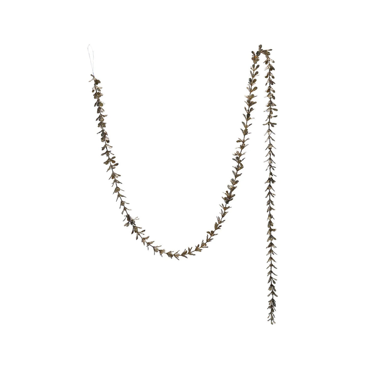 72"L x 1"H Faux Boxwood Garland with Glitter, Champagne Finish - La Vie Est Belle
