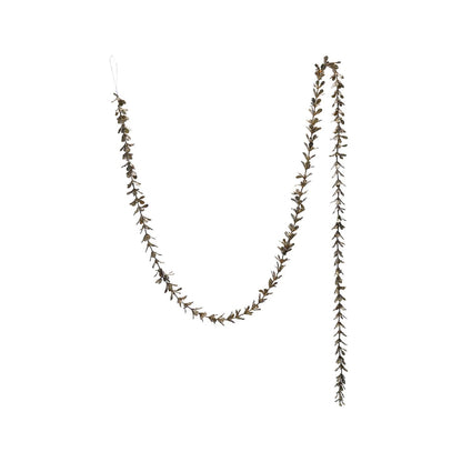 72"L x 1"H Faux Boxwood Garland with Glitter, Champagne Finish - La Vie Est Belle