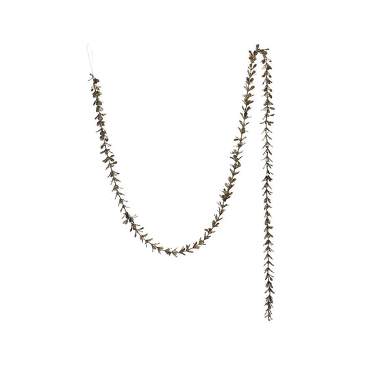 72"L x 1"H Faux Boxwood Garland with Glitter, Champagne Finish - La Vie Est Belle