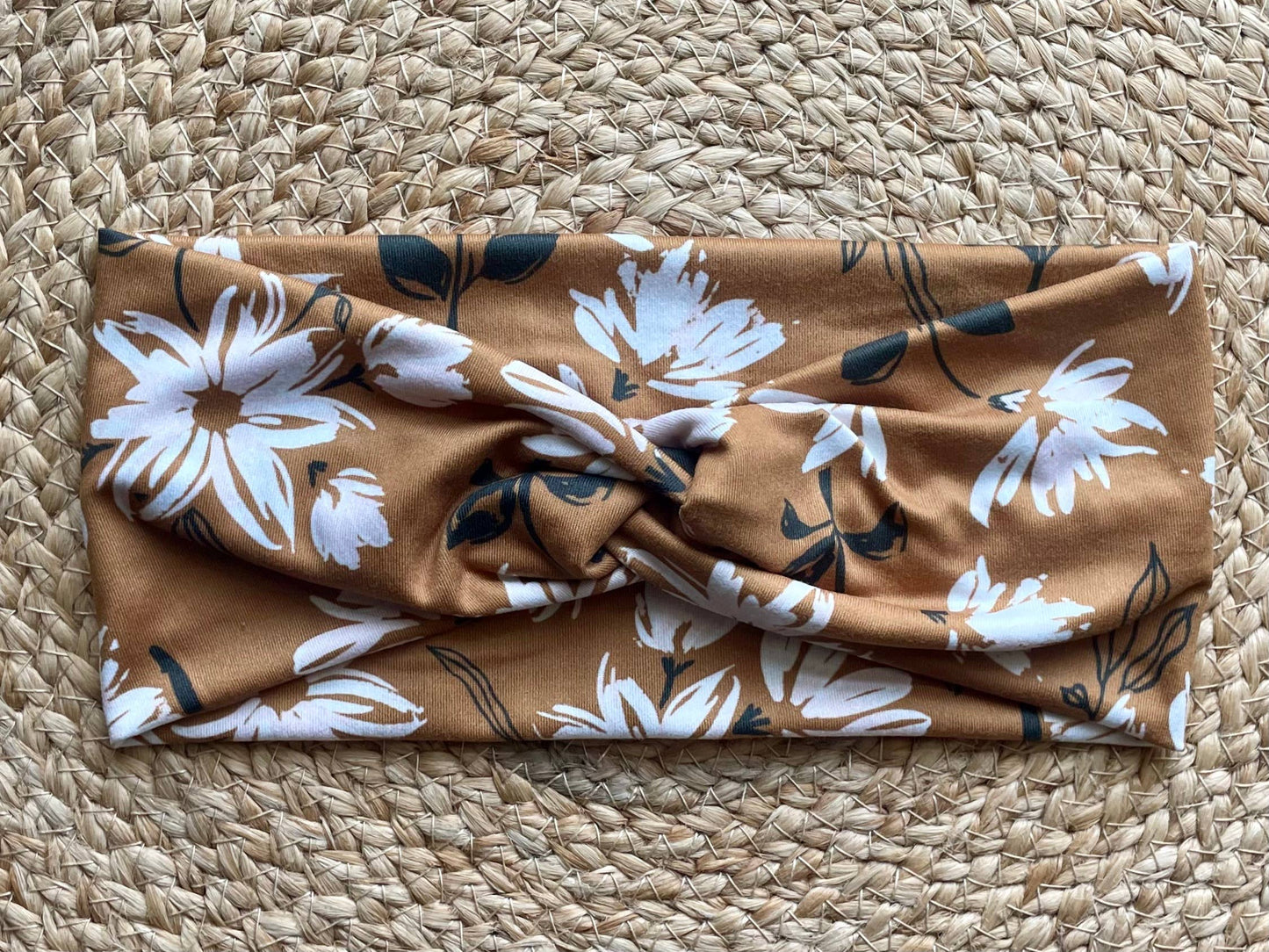 Eloquent Caramel Floral Knit Twist Headband