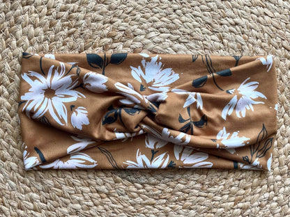 Eloquent Caramel Floral Knit Twist Headband