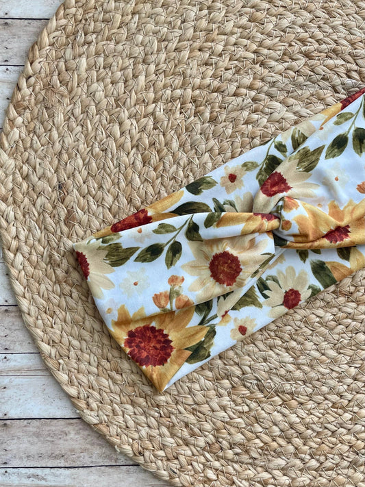 Sunny Sunflowers Knit Twist Headband