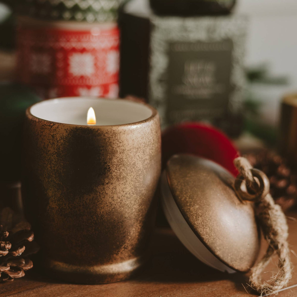 Holiday Soy Candle - 13.5 oz Antique Gold Bell Jar
