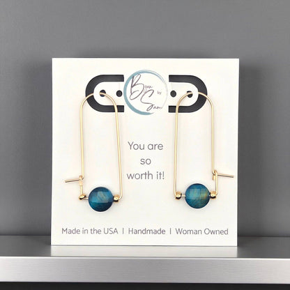 Gold Filled & Blue Tiger's Eye Arc Earrings