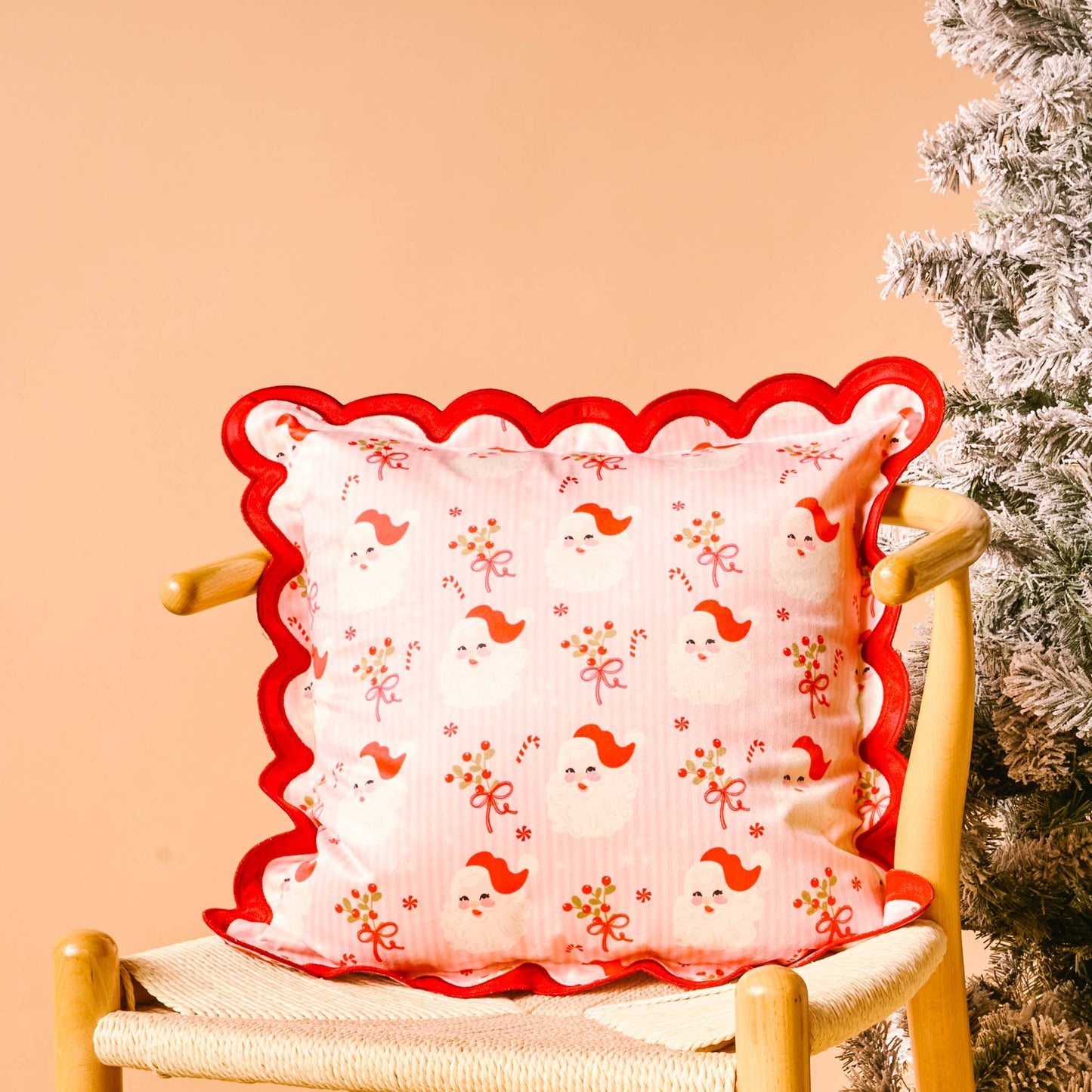 Scalloped Square Throw Pillow-Holly Jolly Santa