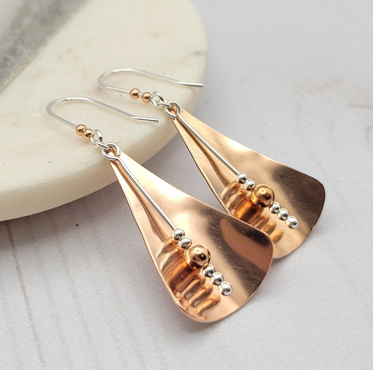 Modern Shiny Copper and Silver Earrings