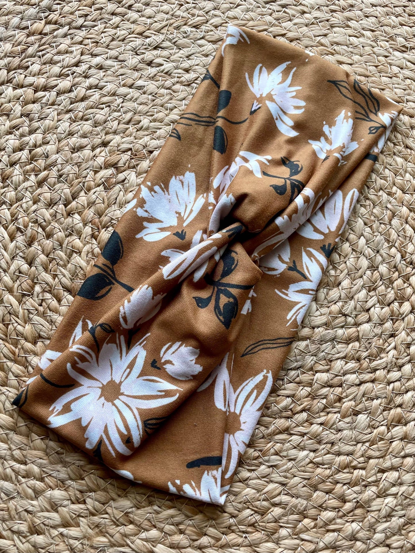 Eloquent Caramel Floral Knit Twist Headband