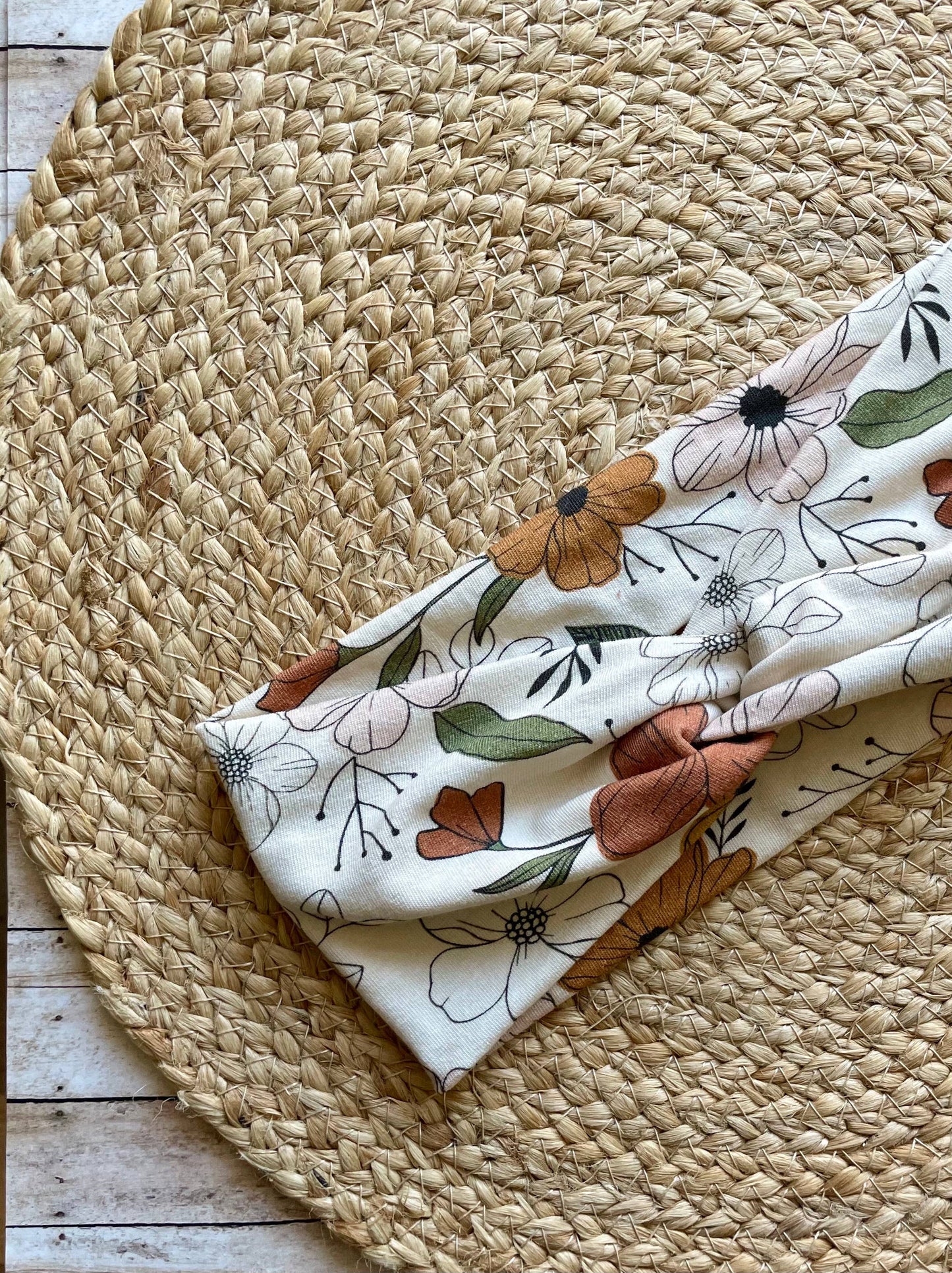 Cream Neutral Floral Knit Twist Headband