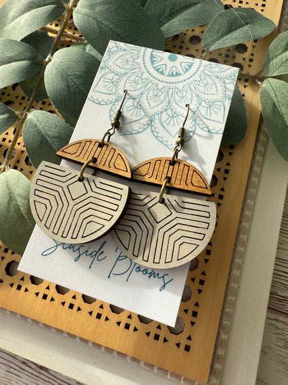 2 Piece Boho Hand Painted Lightweight Maple Wood Earrings  