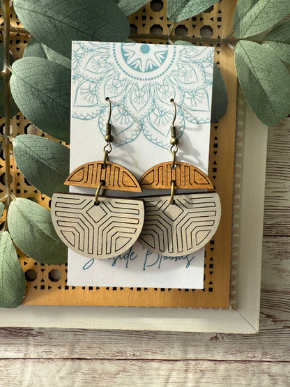 2 Piece Boho Hand Painted Lightweight Maple Wood Earrings  