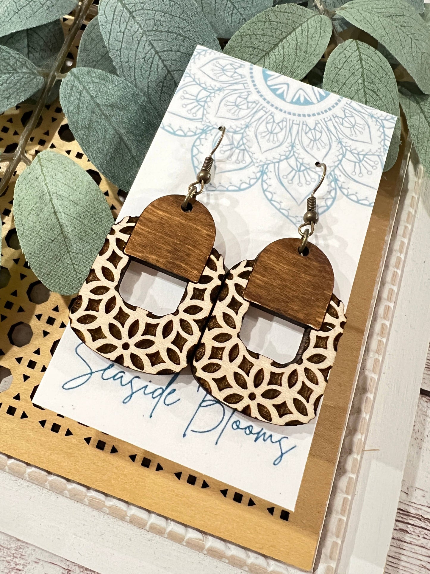 Boho Maple Wood Hand Painted Lightweight Maple Wood Earrings