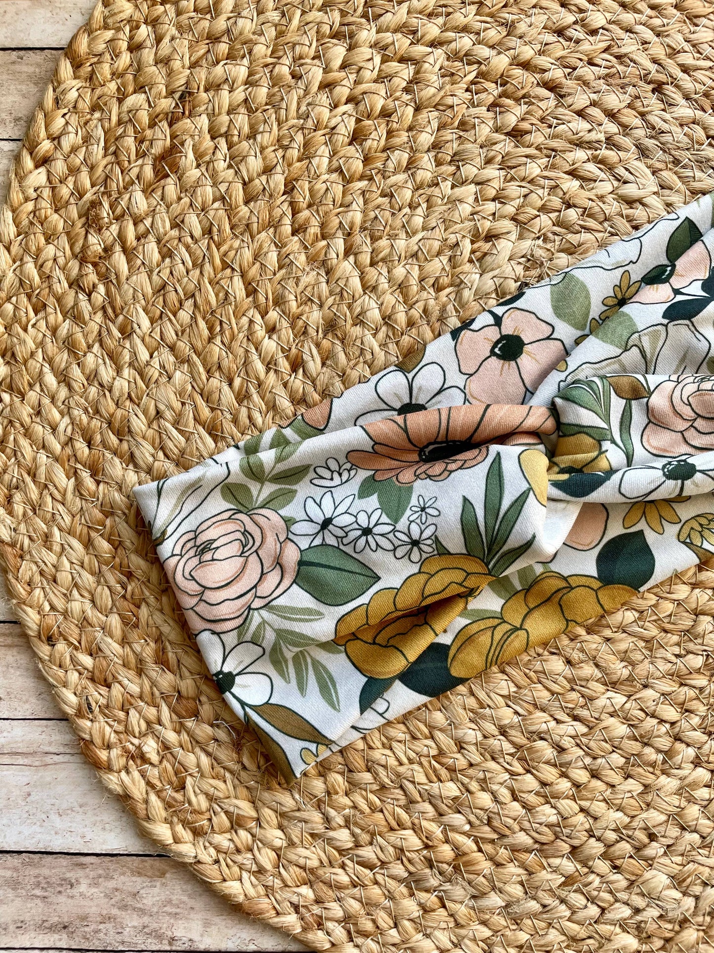 Gray Whimsical Floral Knit Twist Headband