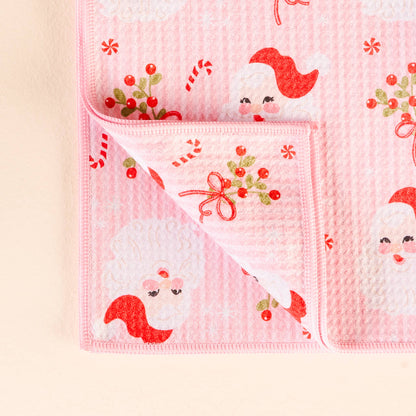 Waffle Tea Towel-Holly Jolly Santa