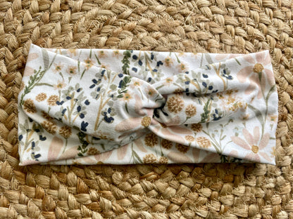 White Wildflower Knit Twist Headband