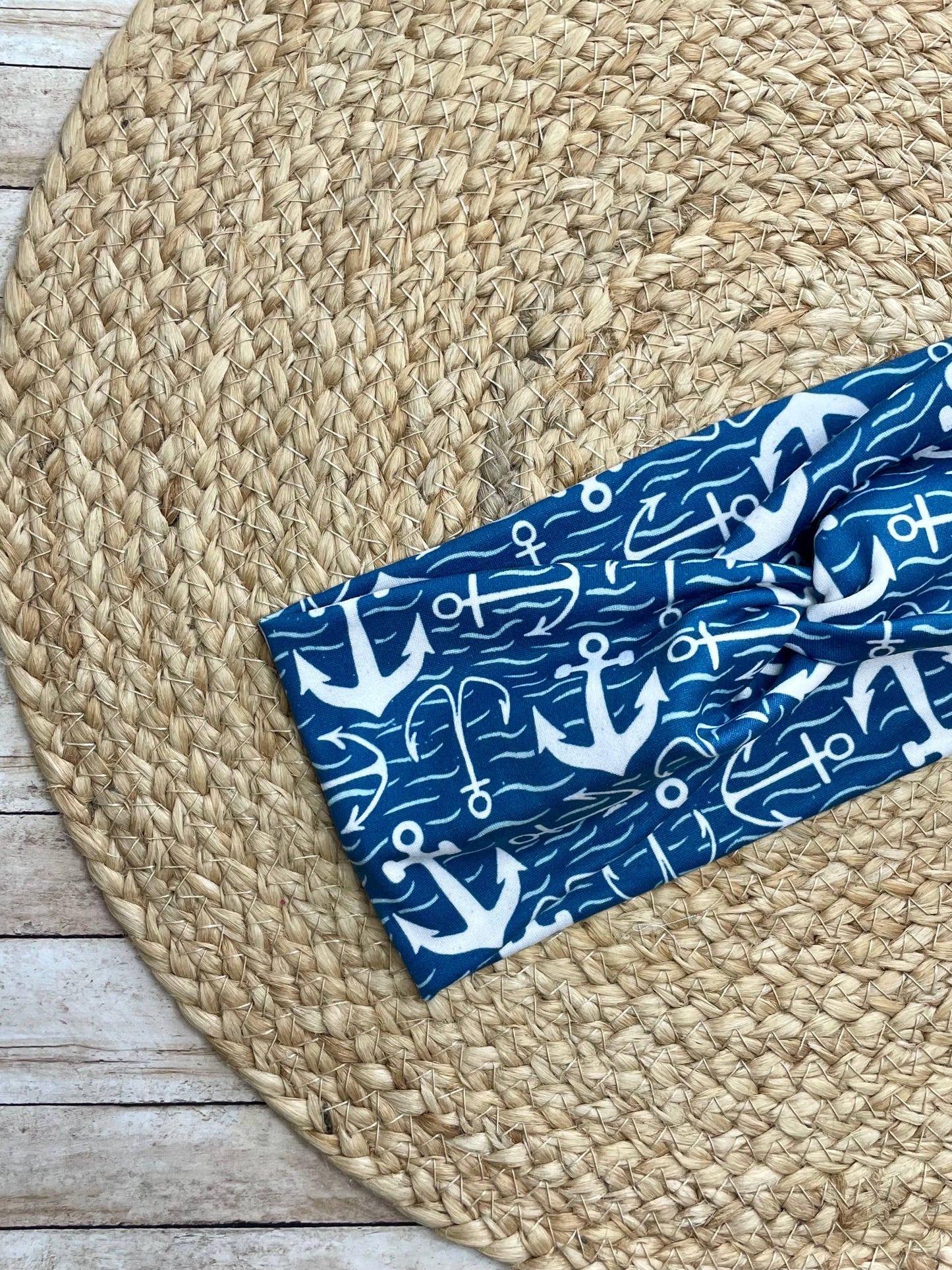 Anchors in Navy Knit Twist Headband