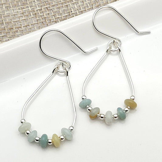 Amazonite and Silver Teardrop Hoop Earrings