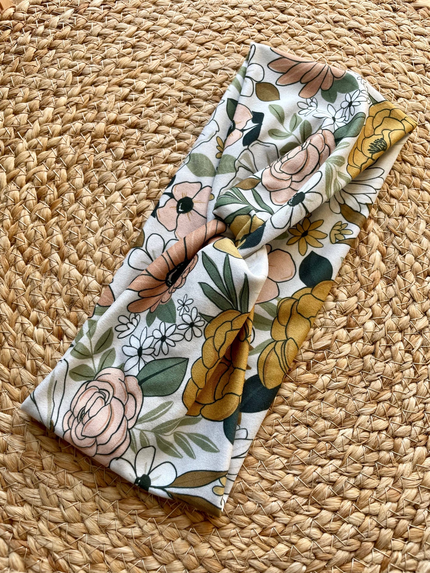 Gray Whimsical Floral Knit Twist Headband