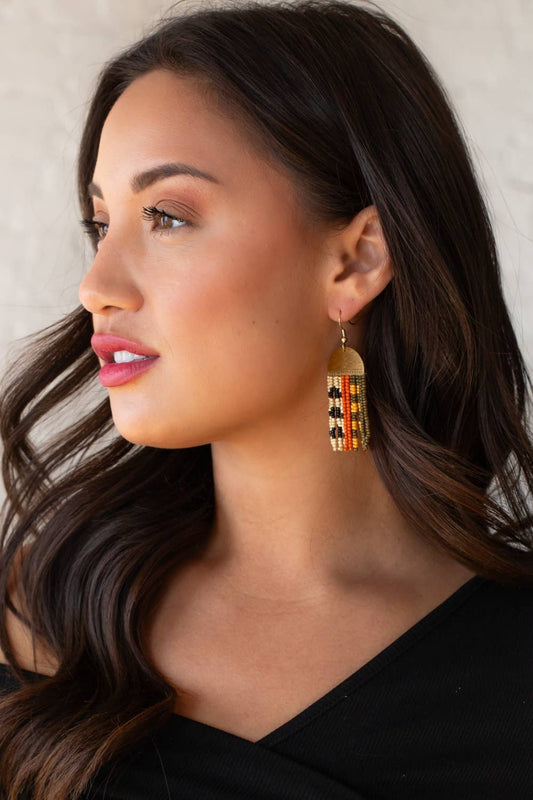 Gold, Olive & Orange Fringe Earrings