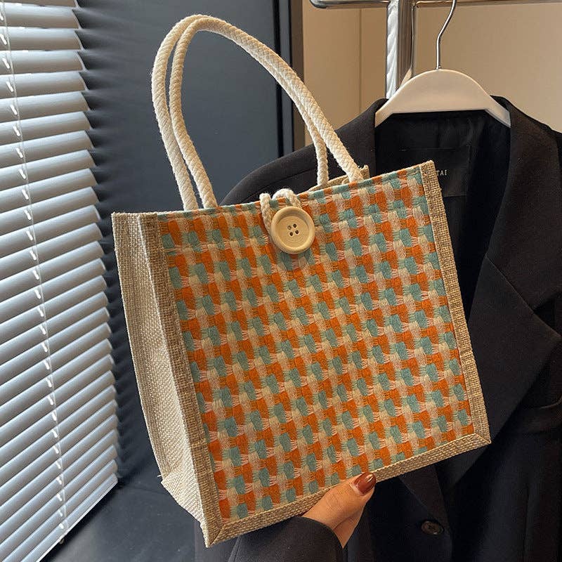 Cosbai – Textured Woven Button Tote Bag