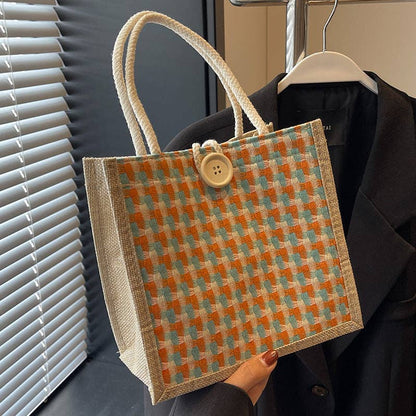 Cosbai – Textured Woven Button Tote Bag