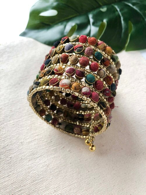 Kantha Beaded Grid Cuff