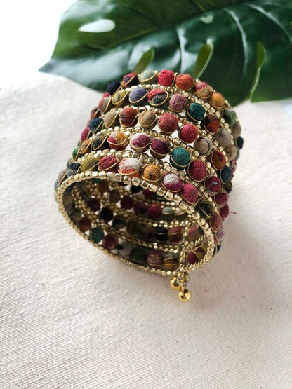 Kantha Beaded Grid Cuff