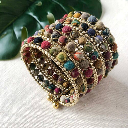 Kantha Beaded Grid Cuff