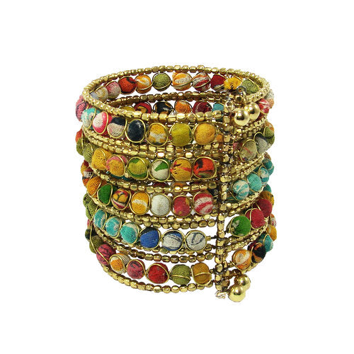 Kantha Beaded Grid Cuff