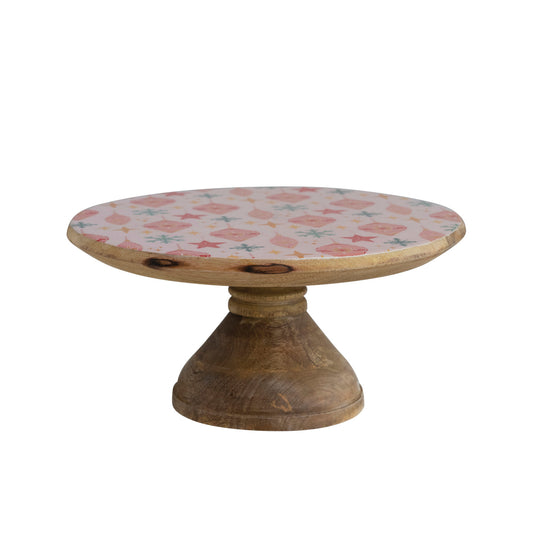 Enameled Mango Wood Cake Stand w/ Ornament Pattern, Multi Color