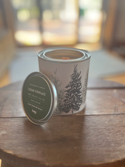 Cedar Fireplace Tin Candle