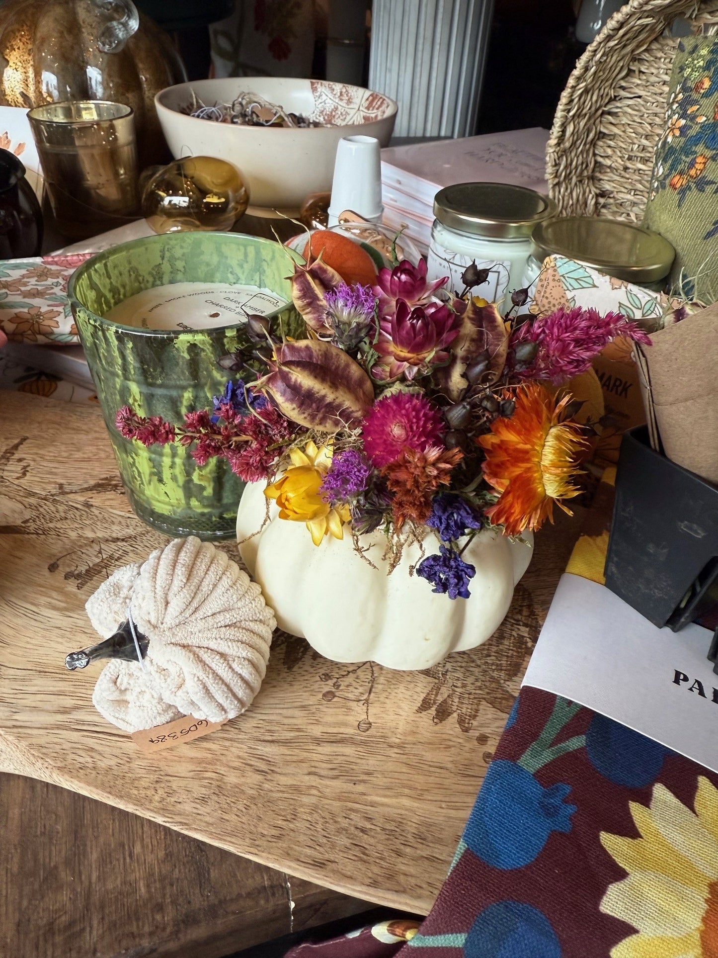 10/08/25 Autumn Dried Flowers/Pumpkin Centerpiece with Ladybug & Blooms