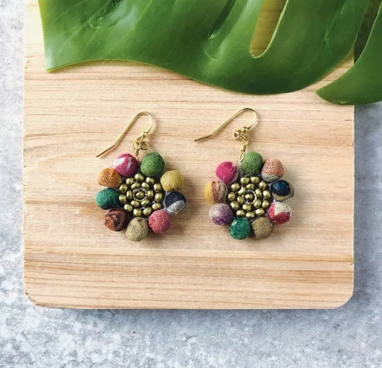 Kantha Sunflower Earrings