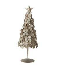 Metal Flowers Christmas Tree with Star, Antique Silver Finish
