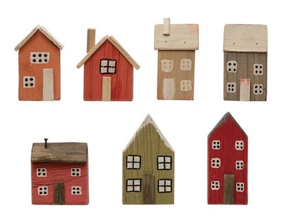 Hand-Painted Paulownia Wood Houses, Multi Color