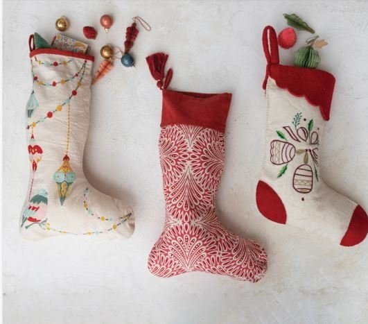 20"H Cotton Printed Stocking w/ Embroidery, Multi Color