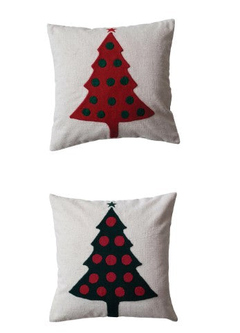 18" Square Cotton & Linen Pillow w/ Chambray Back, 2 Styles