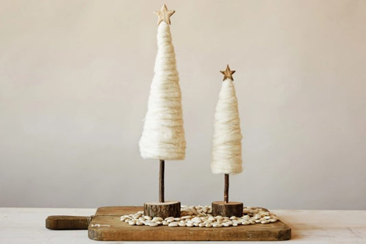 Wool Christmas Tree with Star and Wood Base