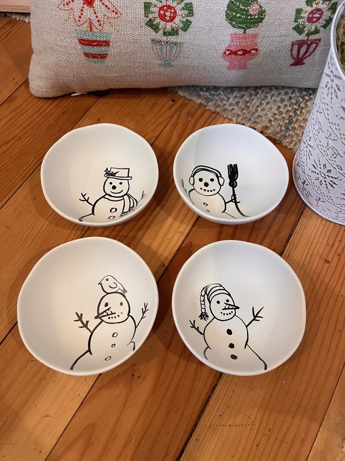 4" Stoneware Bowl with Snowman Image, 4 Styles