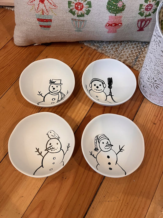 4" Stoneware Bowl with Snowman Image, 4 Styles
