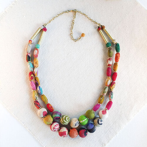 Kantha Cylinder Necklace