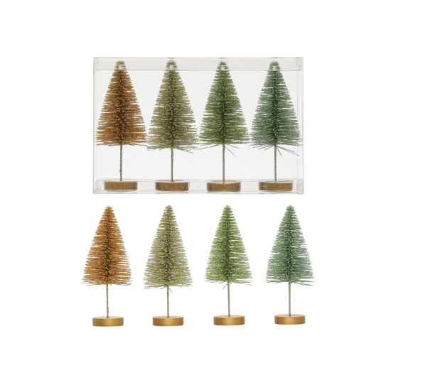 Plastic Bottle Brush Trees w/ Wood Bases