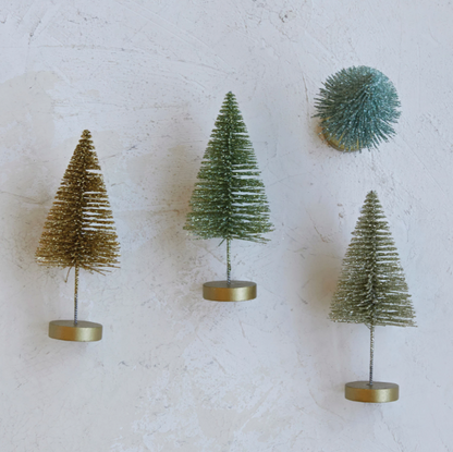 Plastic Bottle Brush Trees w/ Wood Bases