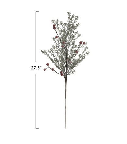 Faux Evergreen Pick with Red Berries
