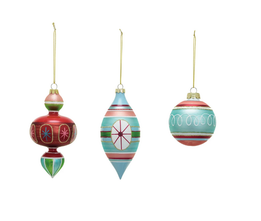 Glass Ornament w/ Pattern & Glitter, 3 Styles