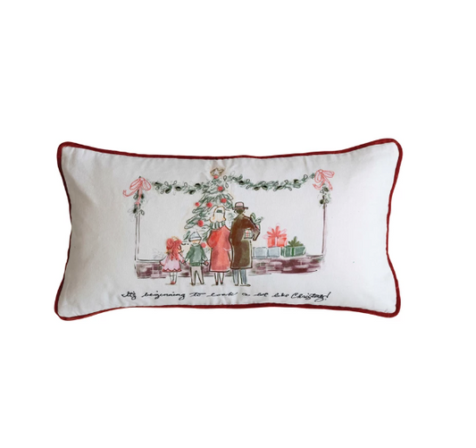 Cotton Printed Lumbar Pillow w/ Family