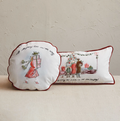 Cotton Printed Lumbar Pillow w/ Family