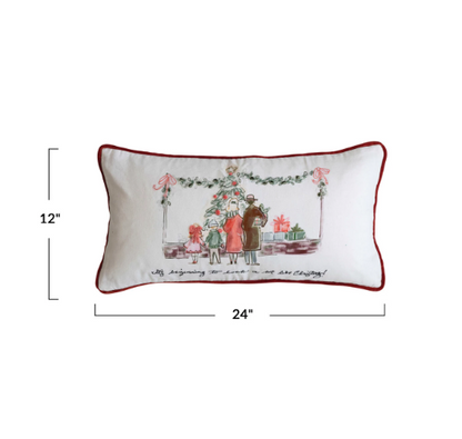 Cotton Printed Lumbar Pillow w/ Family