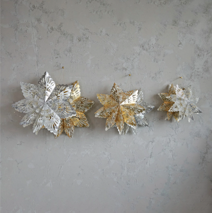 Gold Paper Snowflake Ornament w/ LED Light String, 1 Size