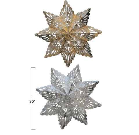 Silver Paper Snowflake Ornament w/ LED Light String, 2 Sizes