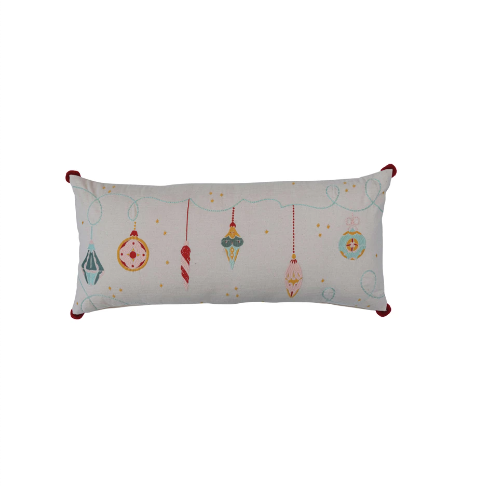 Cotton Slub Printed Ornament Lumbar Pillow